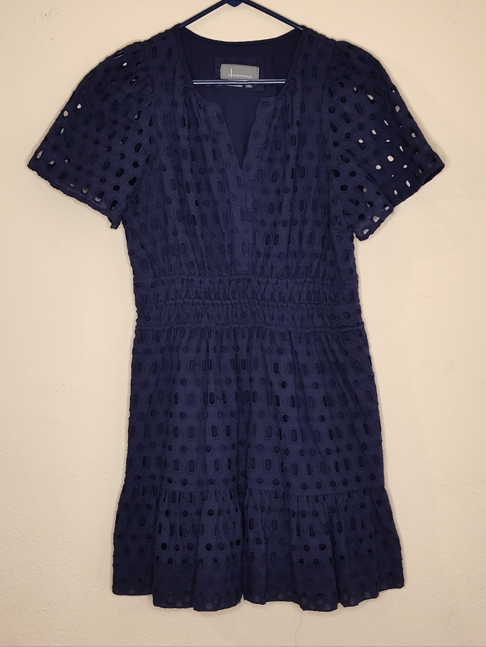 Anthropologie Navy Somerset Eyelet Short Sleeve Mini Dress Sz M